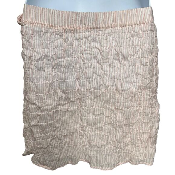 Anthropologie Cloth & Stone Mini Skirt Pink White Striped Sz Medium Crinkle Wrap - Picture 6 of 11
